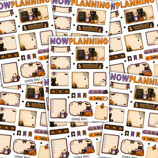 Spooky Boxes Sticker Sheet |  Halloween Planner Stickers | Cute Spooky Season Sticker Sheet