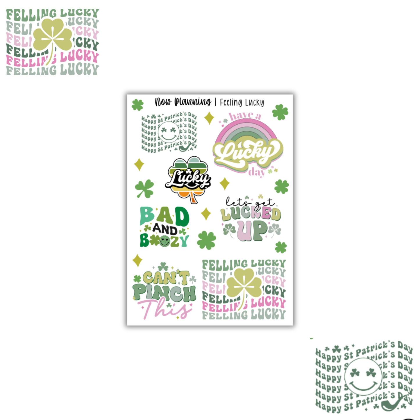 Feeling Lucky Sticker Sheet |  Spring Stickers | Journal Stickers, Planner Stickers, Scrapbook Stickers