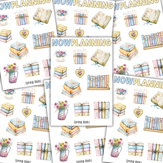 Spring Books Sticker Sheet |  Spring Stickers | Journal Stickers, Planner Stickers, Scrapbook Stickers