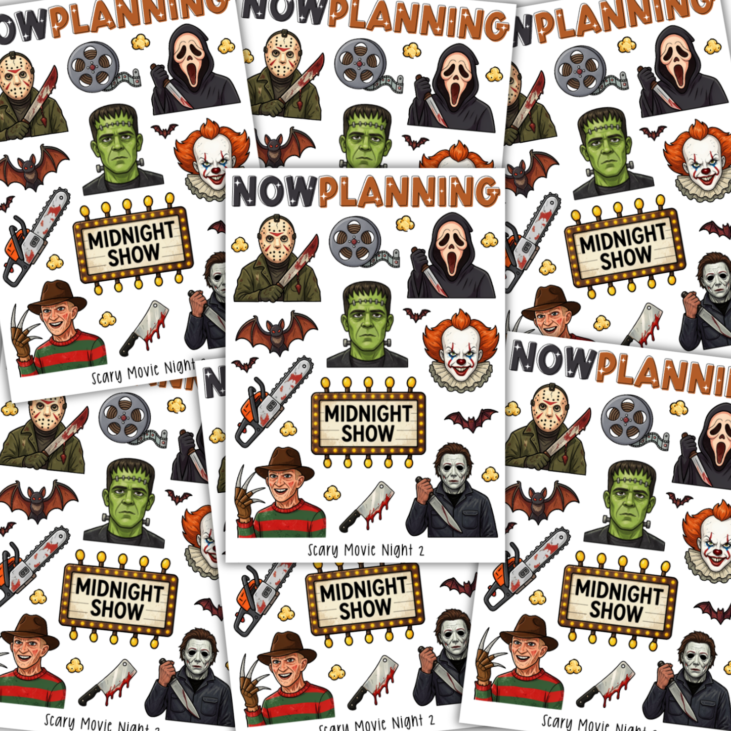 Scary Movie Night 2 Sticker Sheet |  Halloween Planner Stickers | Cute Spooky Season Sticker Sheet