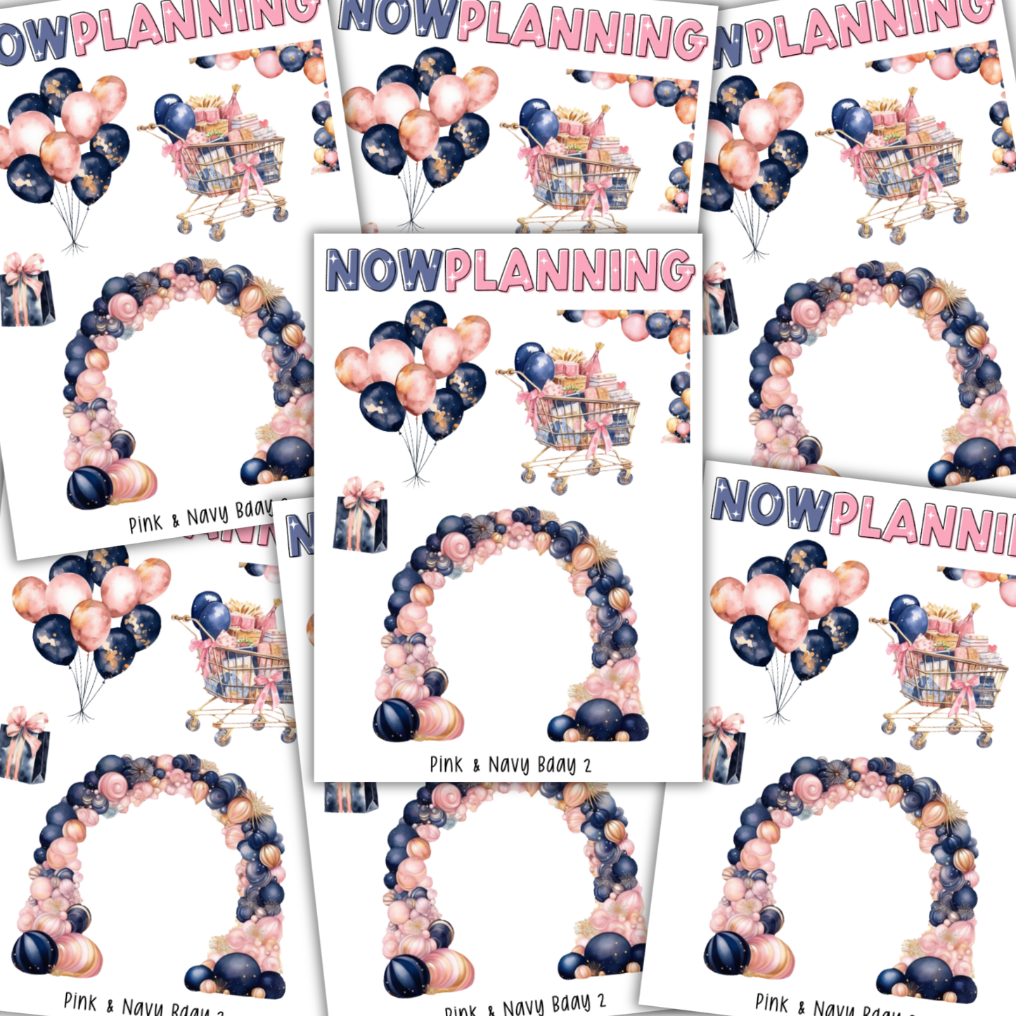 Pink & Navy B-Day Sticker Sheet |  Birthday Stickers |  Journal Stickers, Planner Stickers, Scrapbook Stickers