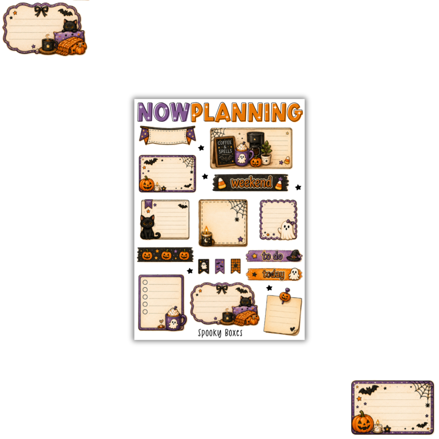 Spooky Boxes Sticker Sheet |  Halloween Planner Stickers | Cute Spooky Season Sticker Sheet