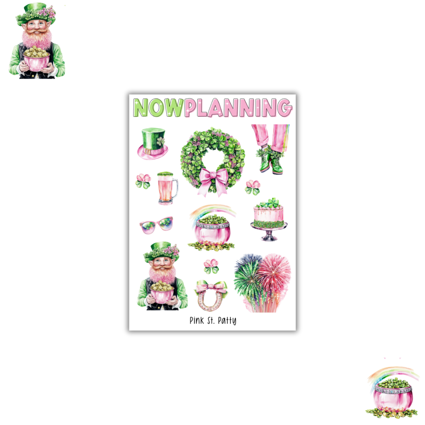 Pink St. Patty Sticker Sheet |  Spring Stickers | Journal Stickers, Planner Stickers, Scrapbook Stickers