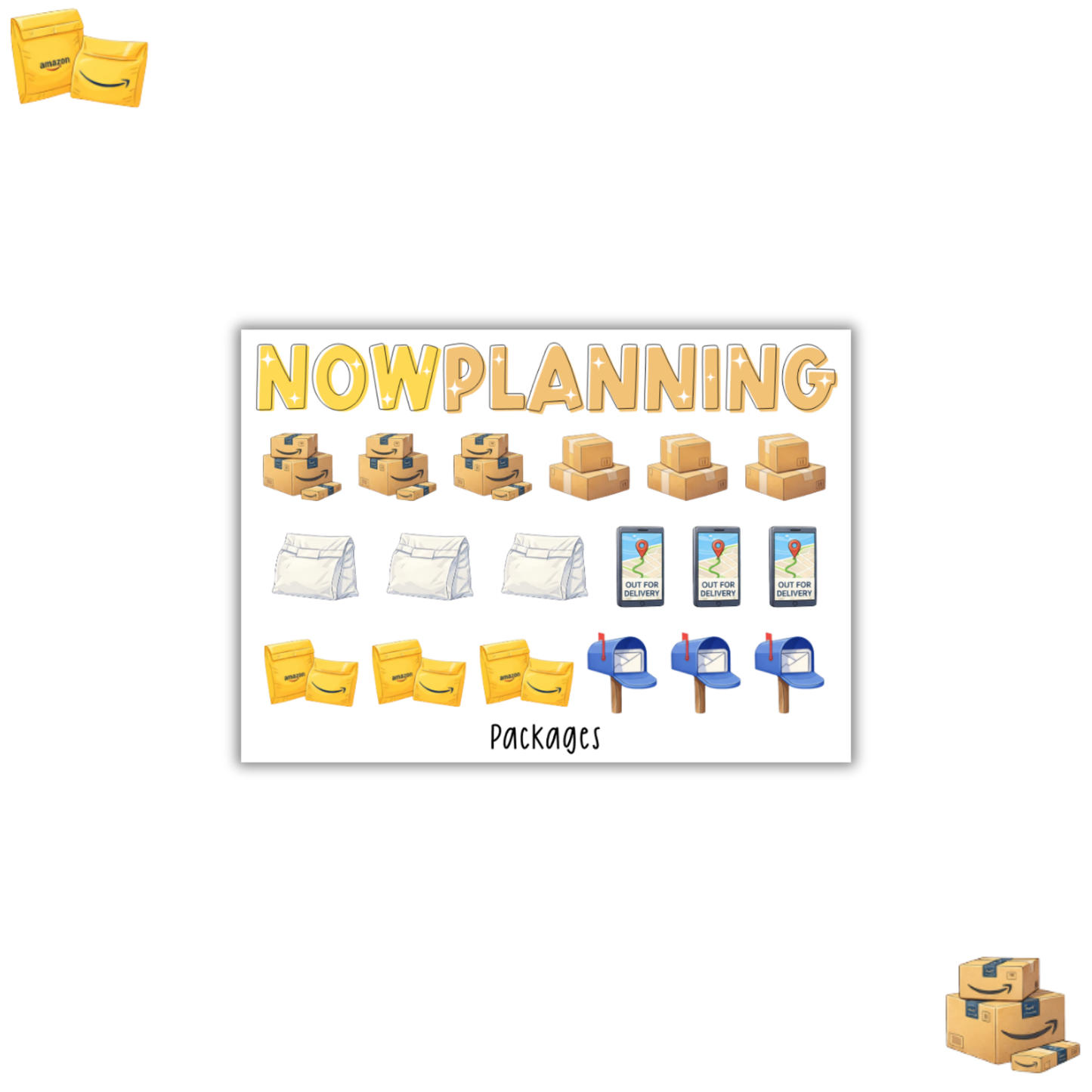 Mini Packages Icons Sticker Sheet | Journal Stickers, Planner Stickers, Scrapbook Stickers