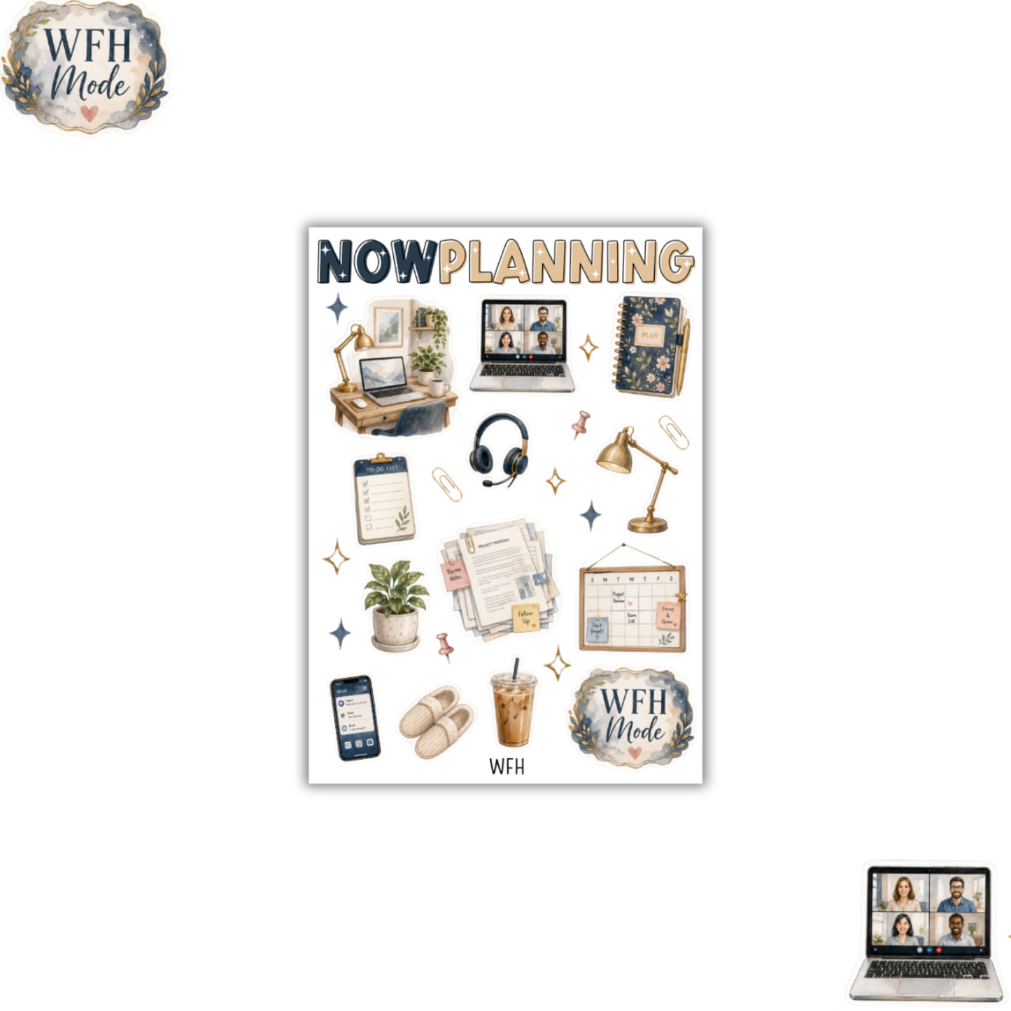 Work From Home Sticker Sheet  |  Bullet Journal Stickers, Planner Stickers, Scrapbook Stickers