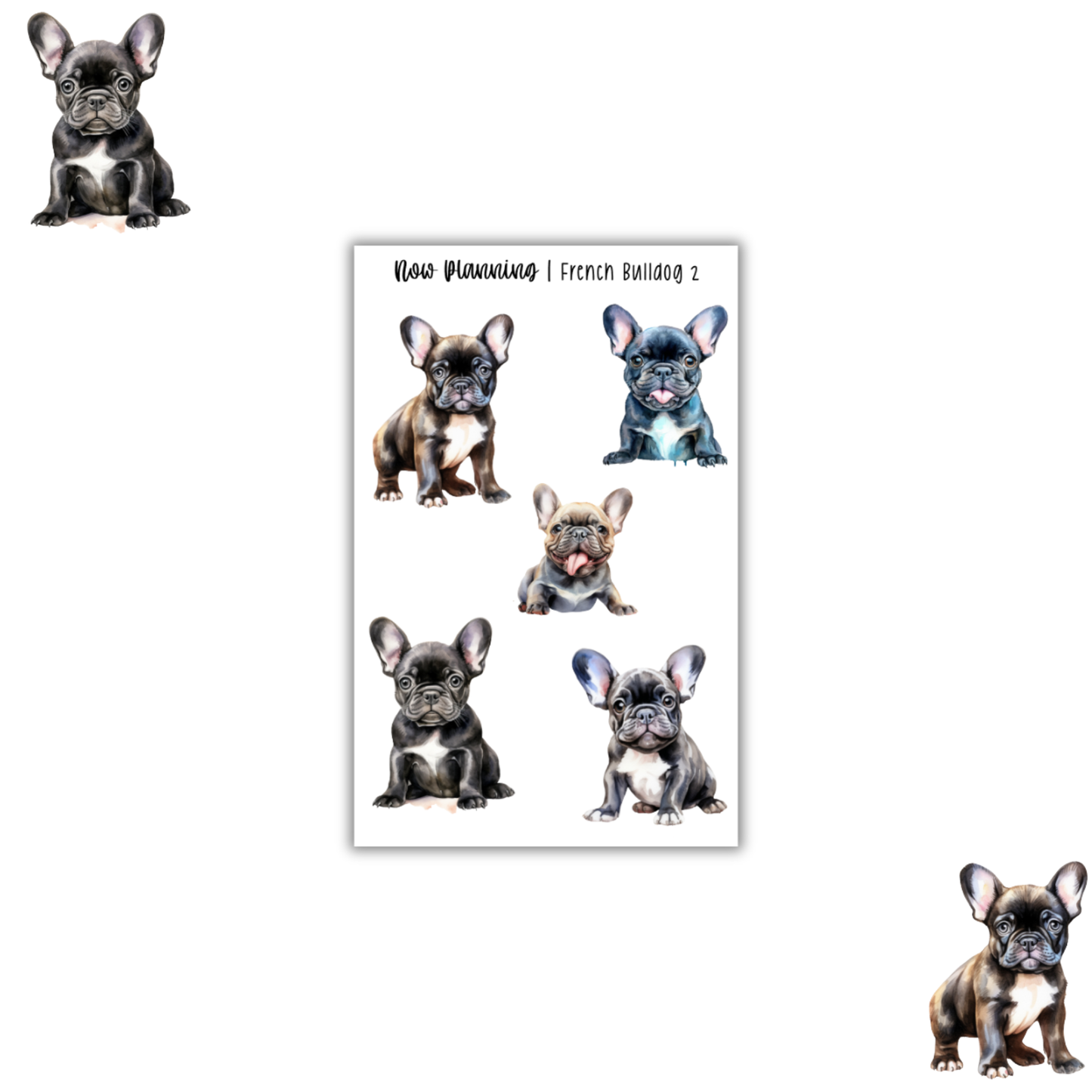 Black French Bulldog 2 Sticker Sheet |  Pet Stickers |  Journal Stickers, Planner Stickers, Scrapbook Stickers