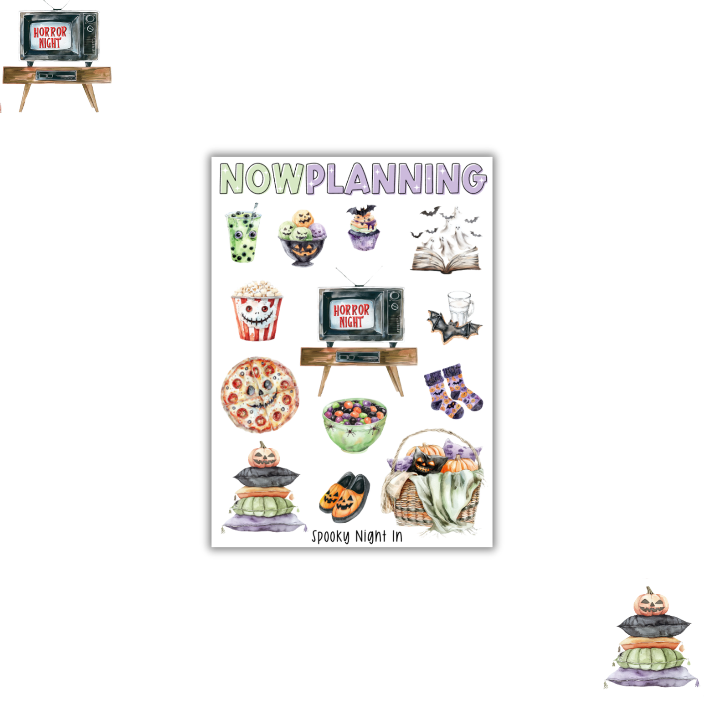 Spooky Night In Sticker Sheet |  Halloween Planner Stickers | Cute Spooky Season Sticker Sheet