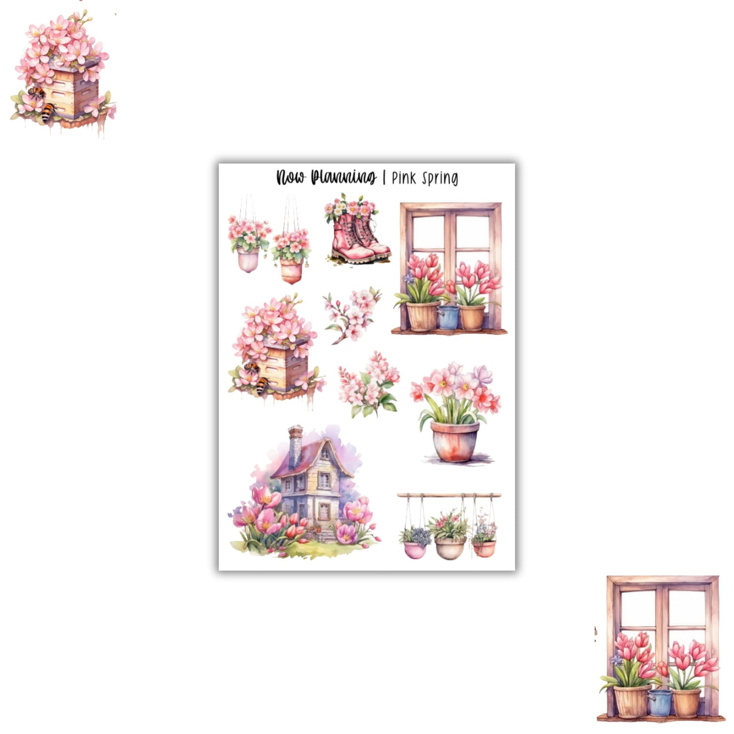 Pink Spring Sticker Sheet |  Spring Stickers | Journal Stickers, Planner Stickers, Scrapbook Stickers