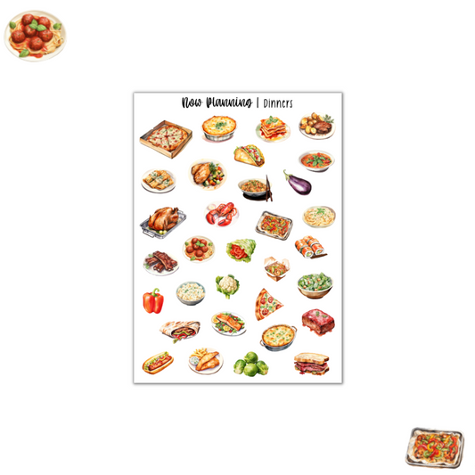 Dinners Sticker Sheet  |  Bullet Journal Stickers, Planner Stickers, Scrapbook Stickers