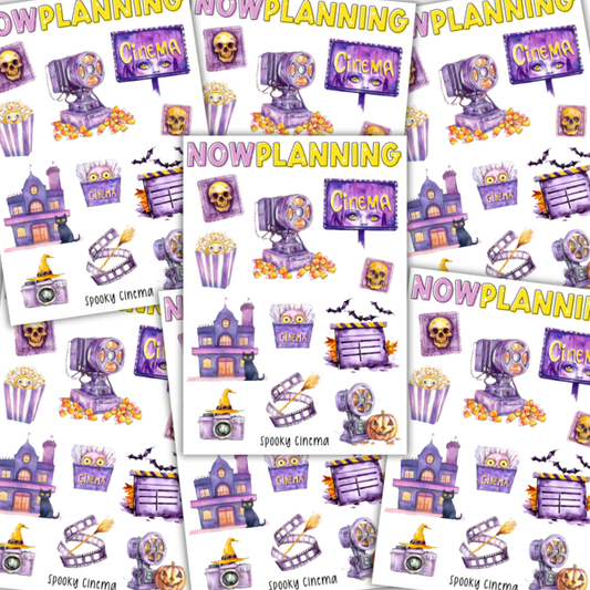 Spooky Cinema Sticker Sheet |  Halloween Planner Stickers | Cute Spooky Season Sticker Sheet