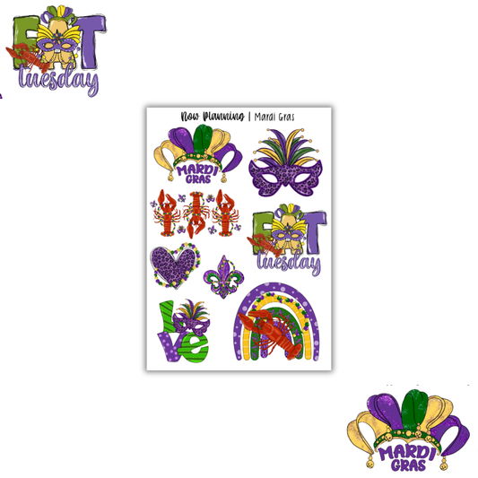 Mardi Gras Sticker Sheet |  Spring Stickers | Journal Stickers, Planner Stickers, Scrapbook Stickers