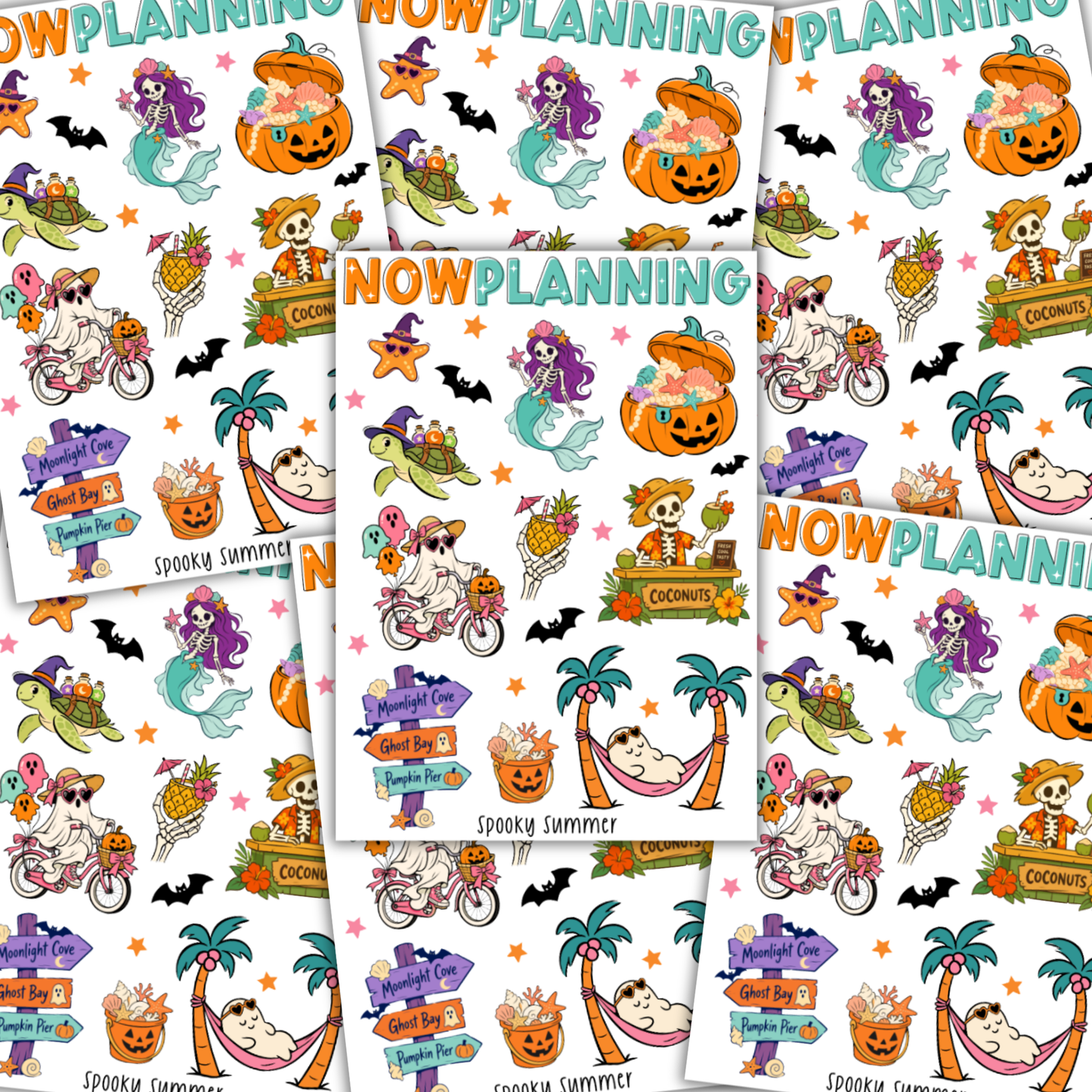 Spooky Summer Sticker Sheet |  Halloween Planner Stickers | Cute Spooky Season Sticker Sheet