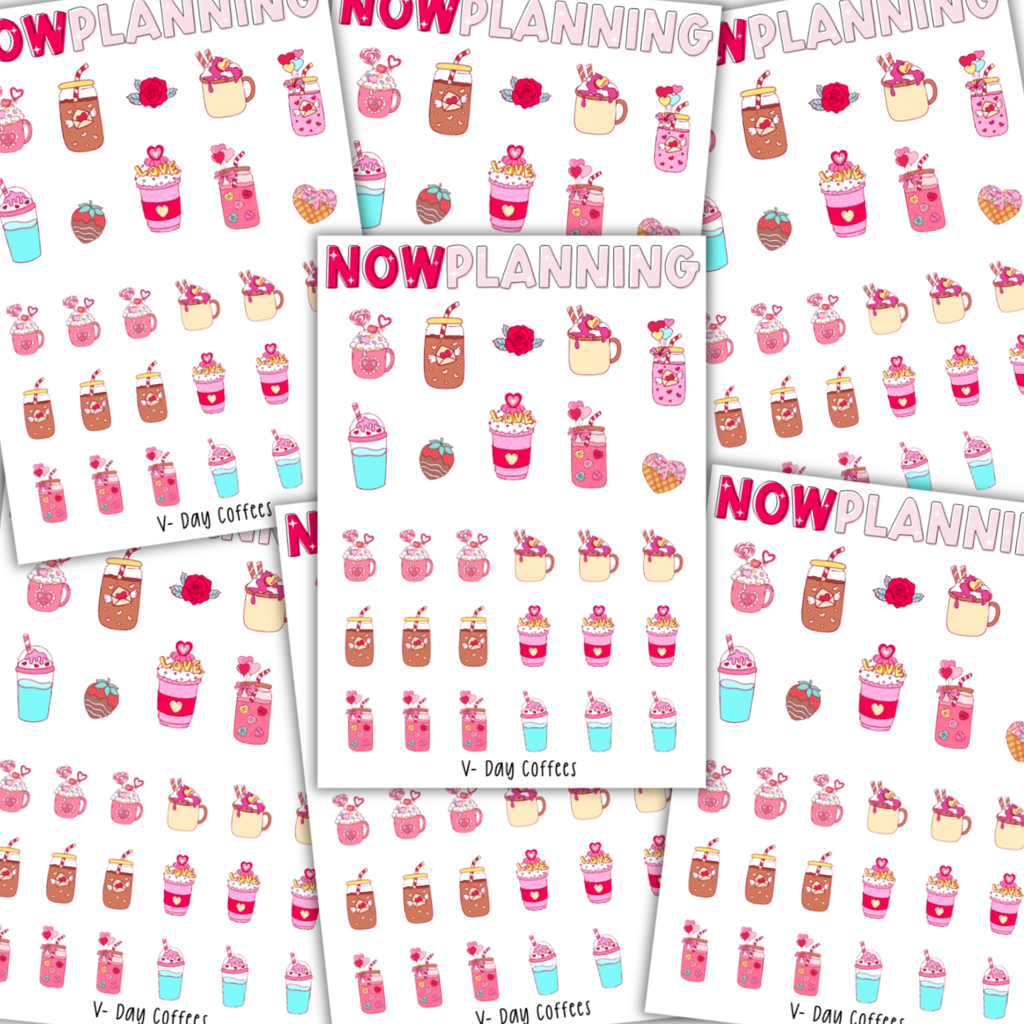 V-Day Coffees Sticker Sheet | Valentine's Day Stickers |  Journal Stickers, Planner Stickers, Scrapbook Stickers