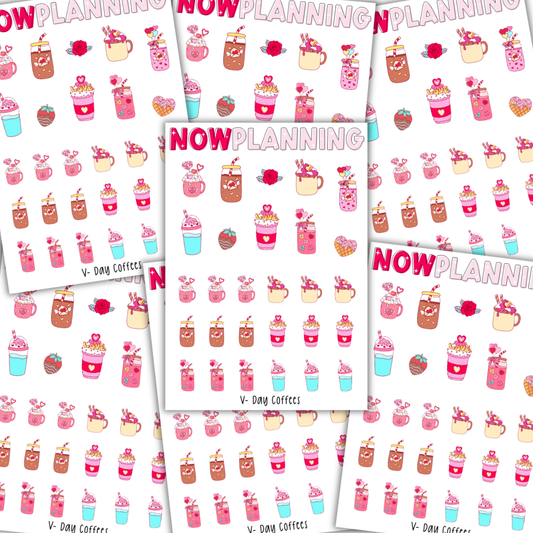 V-Day Coffees Sticker Sheet | Valentine's Day Stickers |  Journal Stickers, Planner Stickers, Scrapbook Stickers