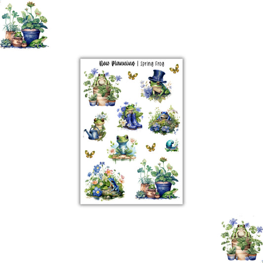 Spring Frog Sticker Sheet |  Spring Stickers | Journal Stickers, Planner Stickers, Scrapbook Stickers