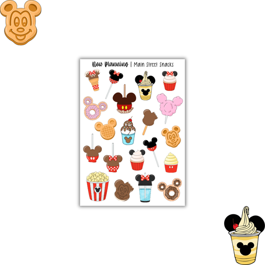 Main Street Snacks Sticker Sheet |  Disney Stickers |  Journal Stickers, Planner Stickers, Scrapbook Stickers