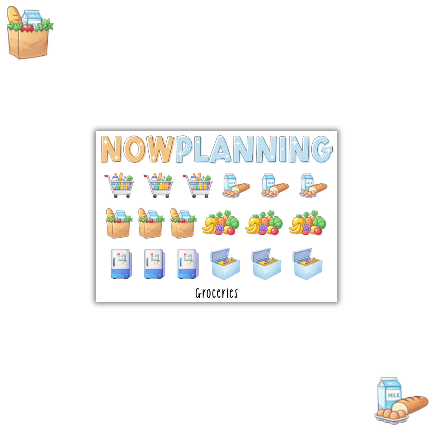 Mini Groceries Icons Sticker Sheet | Journal Stickers, Planner Stickers, Scrapbook Stickers
