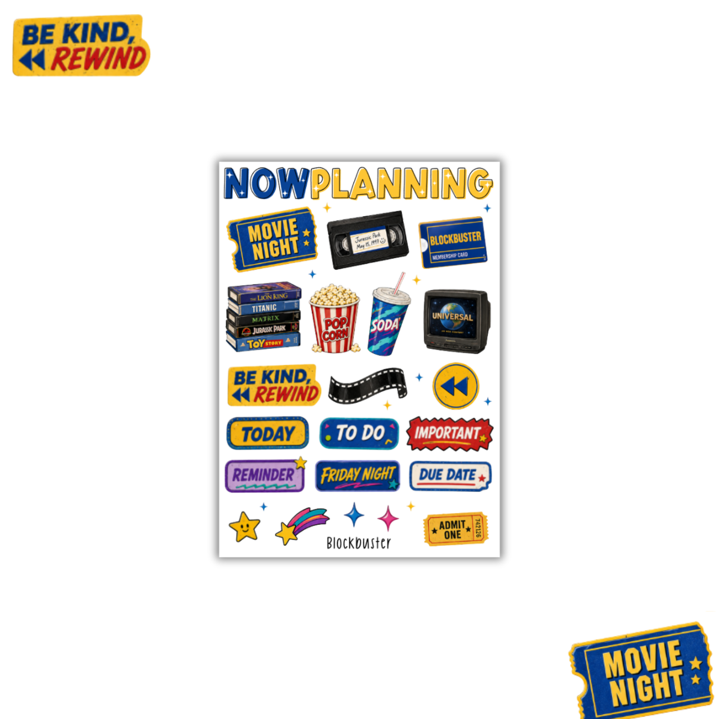 Blockbuster Sticker Sheet  |  Bullet Journal Stickers, Planner Stickers, Scrapbook Stickers