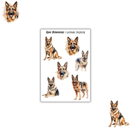 German Shephard Sticker Sheet |  Pet Stickers |  Journal Stickers, Planner Stickers, Scrapbook Stickers