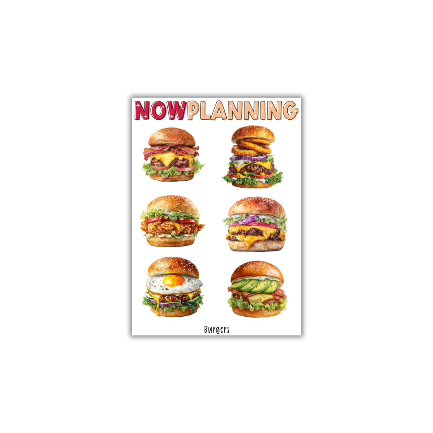 Burgers Sticker Sheet  |  Bullet Journal Stickers, Planner Stickers, Scrapbook Stickers