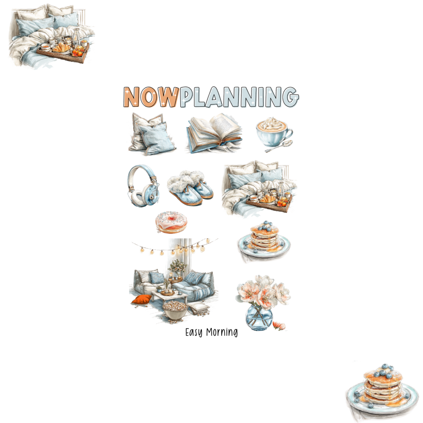 Easy Morning Sticker Sheet  |  Bullet Journal Stickers, Planner Stickers, Scrapbook Stickers