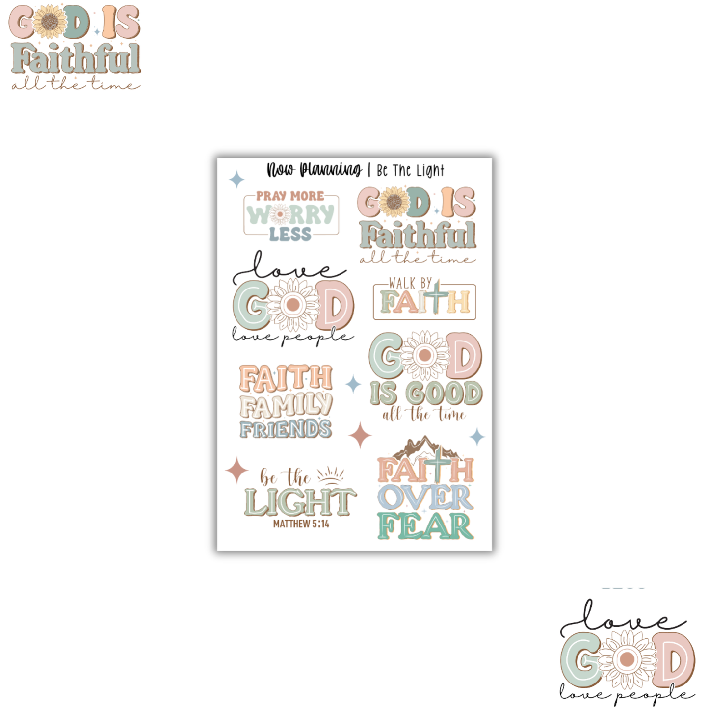 Be The Light Sticker Sheet | Faith Stickers |  Journal Stickers, Planner Stickers, Scrapbook Stickers
