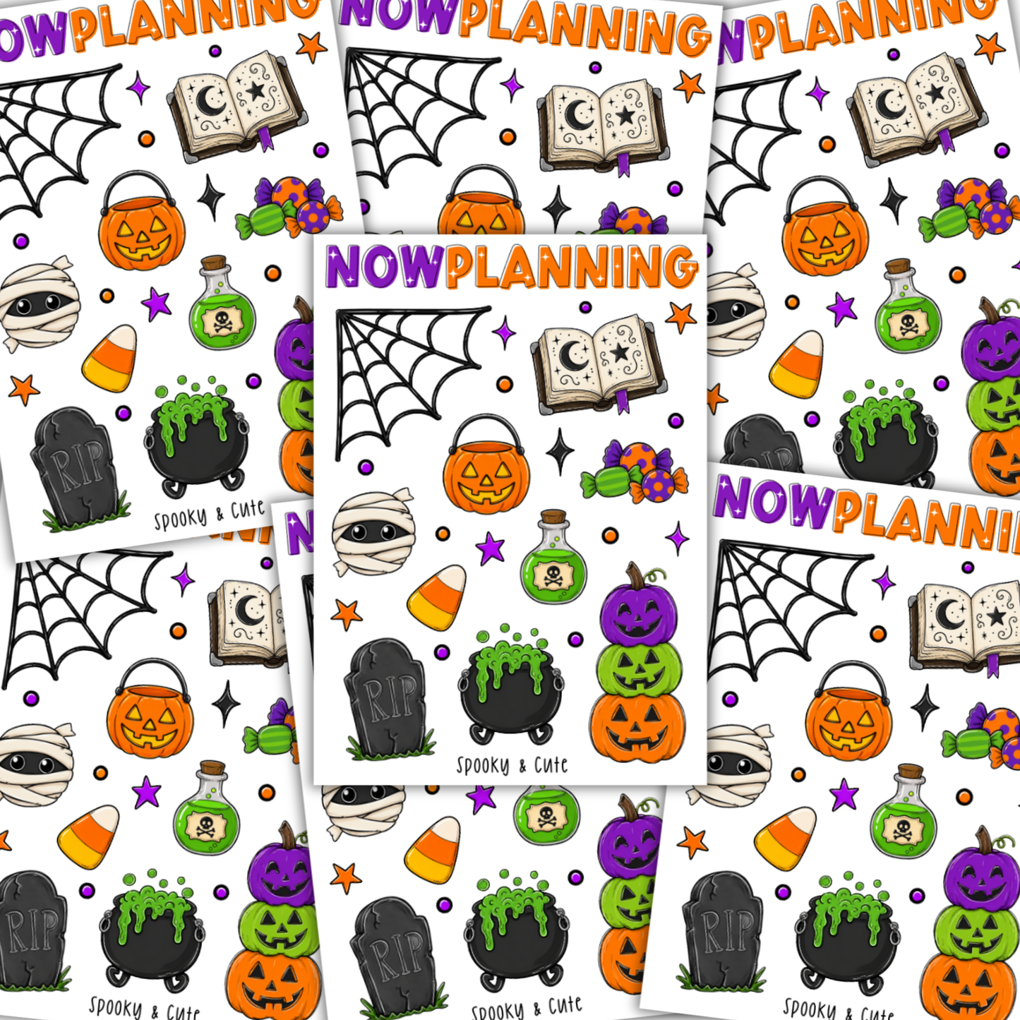 Spooky & Cute Sticker Sheet |  Halloween Planner Stickers | Cute Spooky Season Sticker Sheet