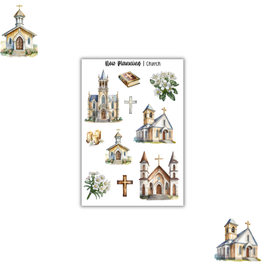 Church Sticker Sheet | Faith Stickers |  Journal Stickers, Planner Stickers, Scrapbook Stickers