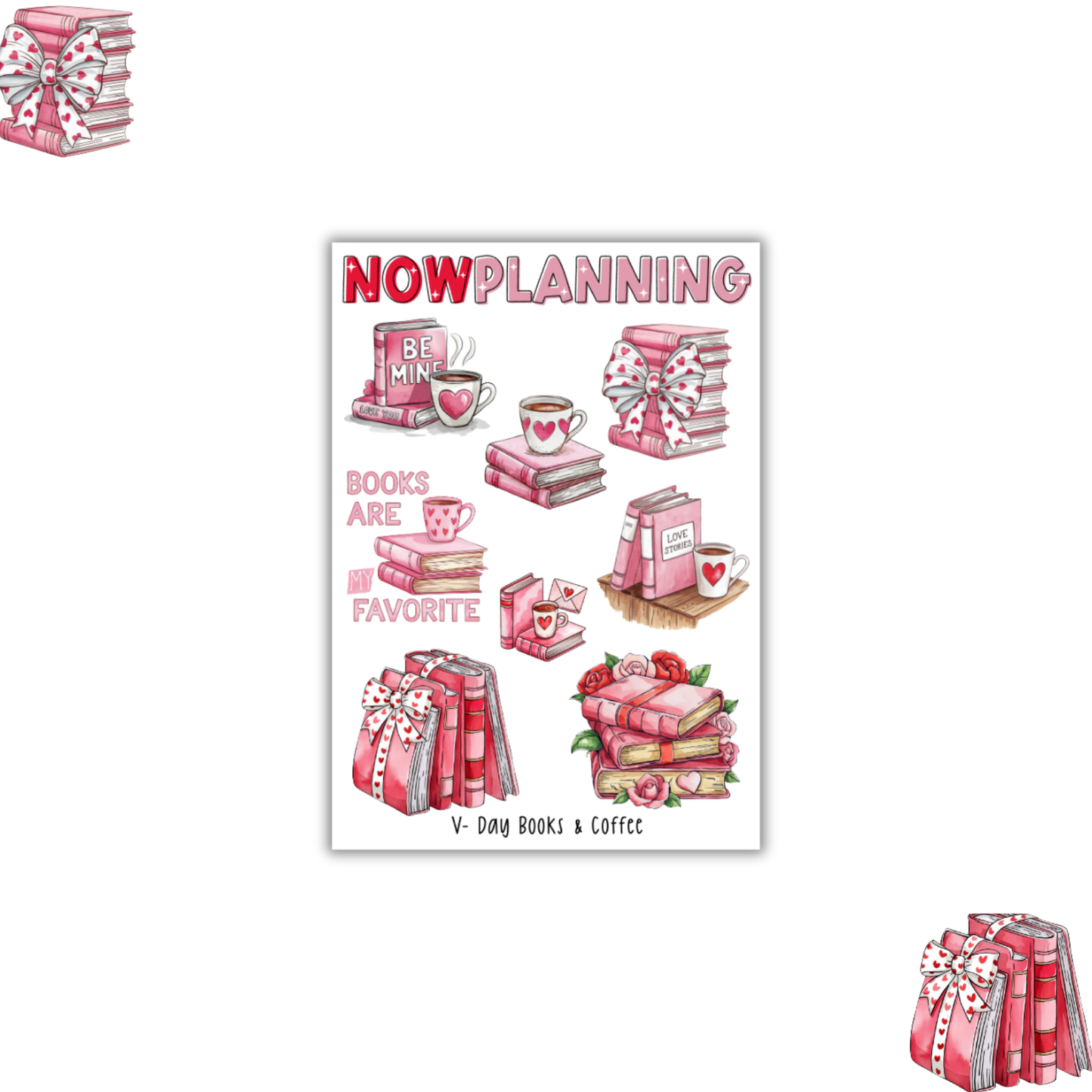 V-Day Books & Coffee Sticker Sheet | Valentine's Day Stickers |  Journal Stickers, Planner Stickers, Scrapbook Stickers