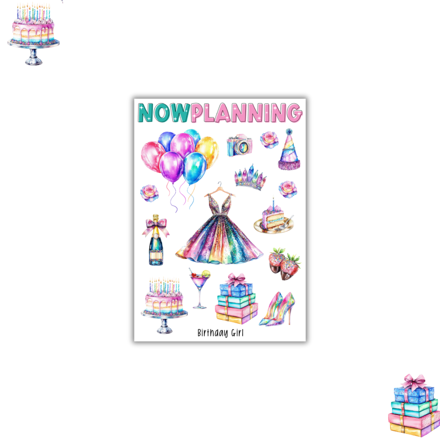 Birthday Girl Sticker Sheet |  Birthday Stickers |  Journal Stickers, Planner Stickers, Scrapbook Stickers