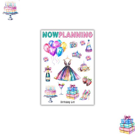 Birthday Girl Sticker Sheet |  Birthday Stickers |  Journal Stickers, Planner Stickers, Scrapbook Stickers