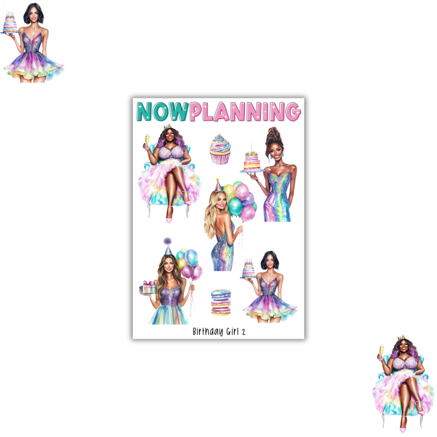 Birthday Girl Sticker Sheet |  Birthday Stickers |  Journal Stickers, Planner Stickers, Scrapbook Stickers