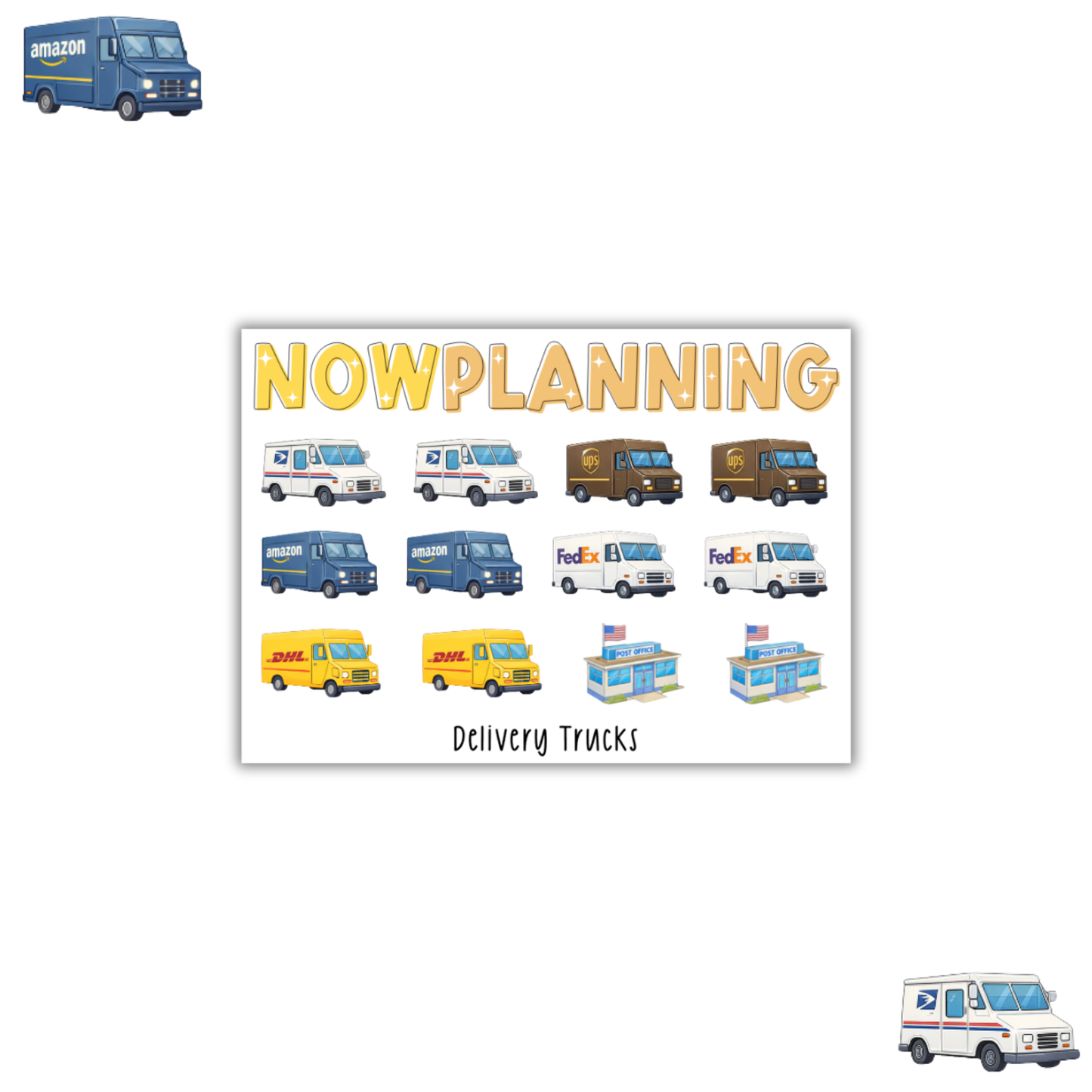Mini Delivery Trucks Icons Sticker Sheet | Journal Stickers, Planner Stickers, Scrapbook Stickers