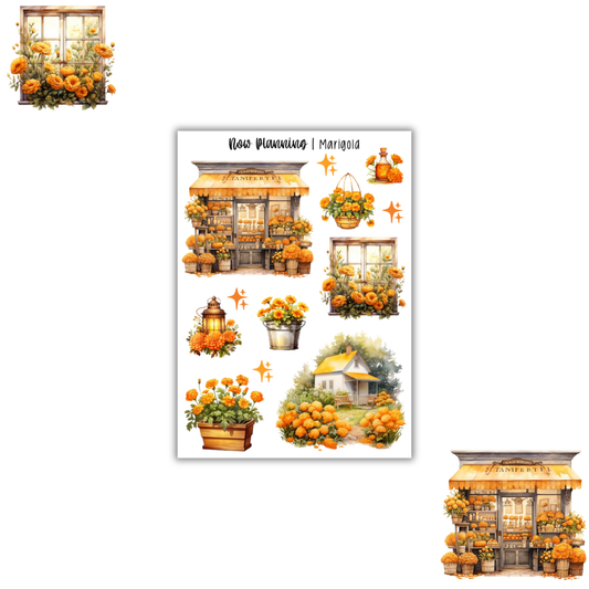 Marigold Sticker Sheet |  Spring Stickers | Journal Stickers, Planner Stickers, Scrapbook Stickers